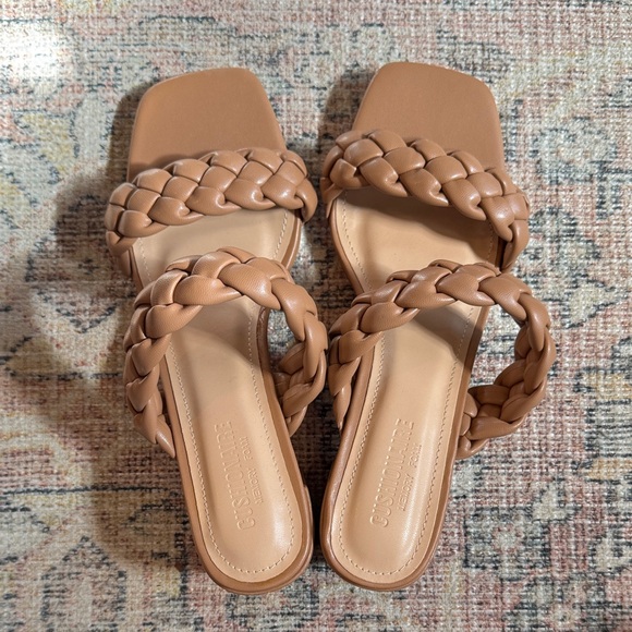 Cushionaire Shoes - Braided Double Strap Slide Sandals - Tan WIDE